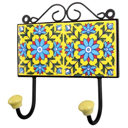 Yellow Turquoise Floral Tiles Hook
